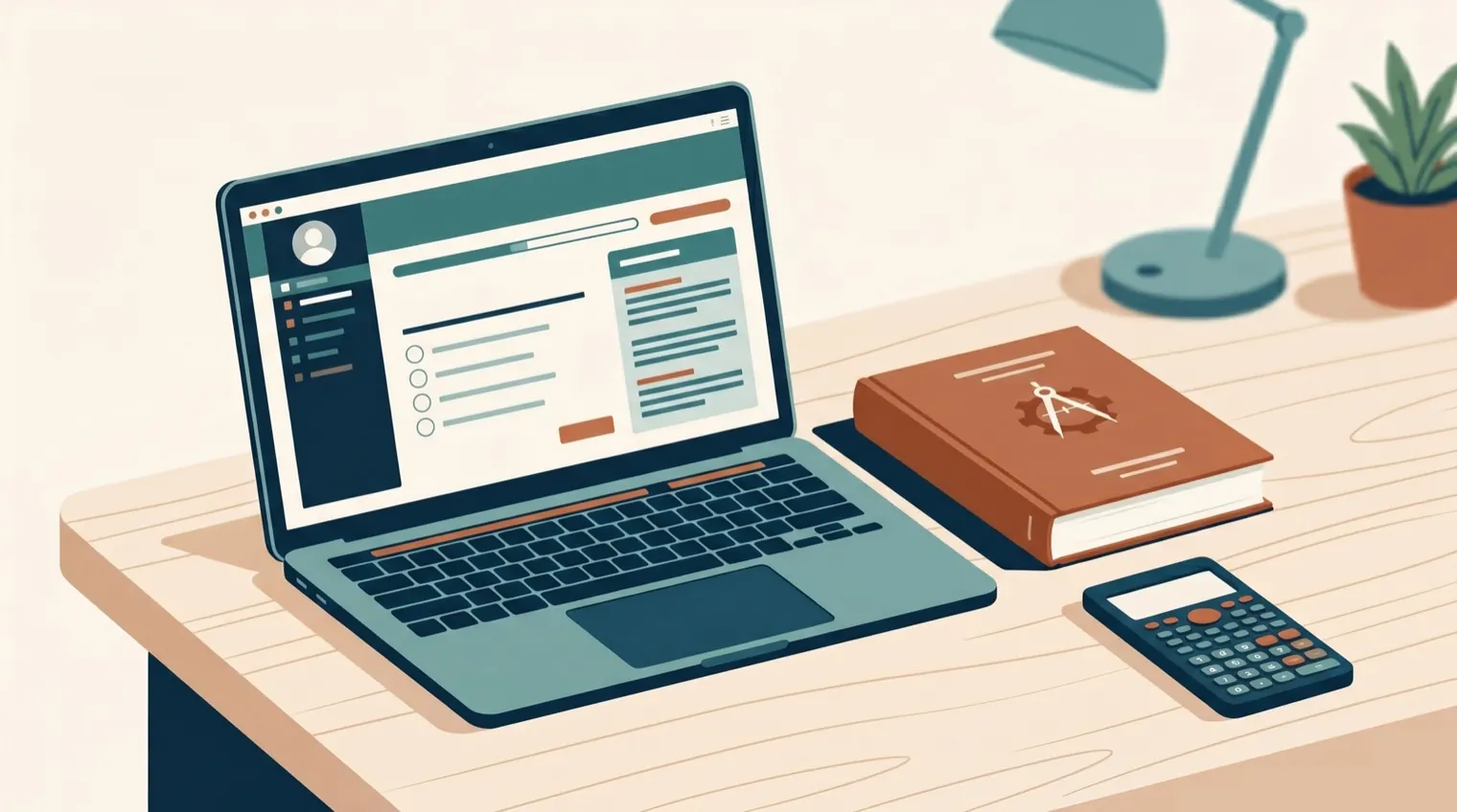 A laptop showing the closed-book Environmental PE exam interface beside the NCEES reference handbook and a calculator